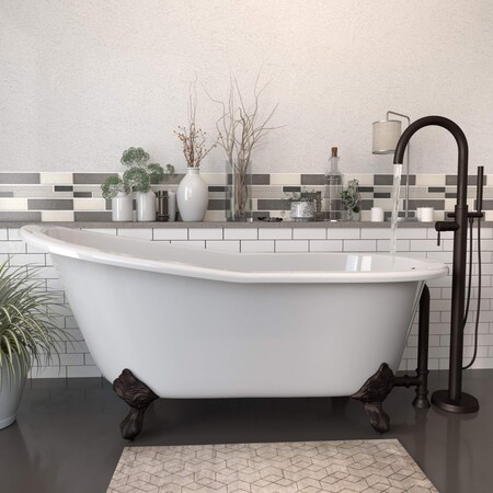 Cambridge Plumbing Cast iron clawfoot slipper tub, free-standing plumbing pkg faucet 150 Oil Rubbed Bronze 67" ST67-150-PKG-ORB-NH